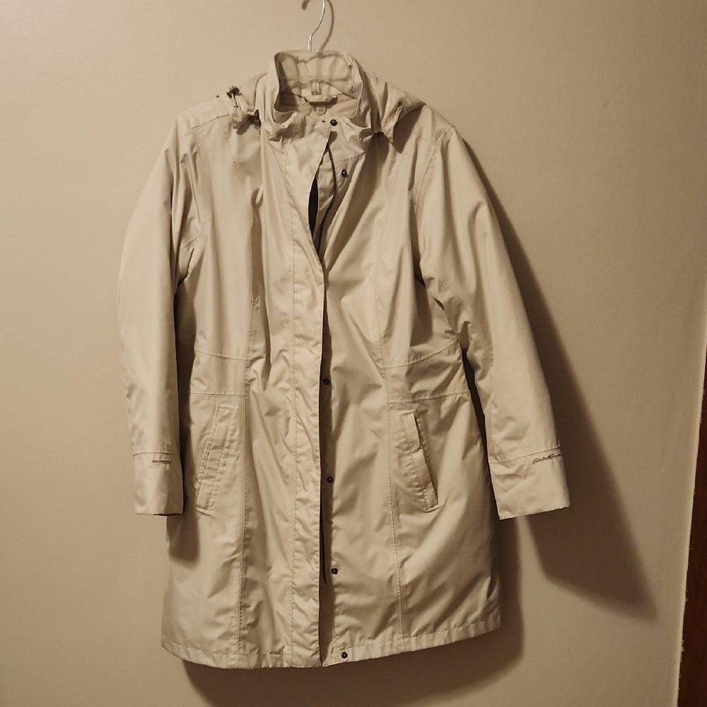 Eddie Bauer Women's Cream Trench Coat Removable Hood & Lining XL